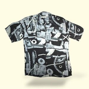 Vintage Y2K Abstract Black and White Silk Men's Shirt